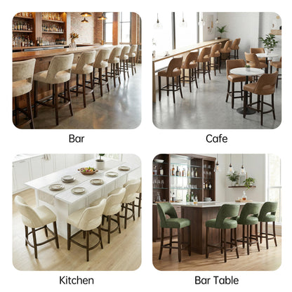 VKNOW 26" Bar Stools Set of 4, Faux Leather Counter Height Bar Stools with Backrest and Rubberwood Legs, Upholstered Barstools for Kitchen Island, Bar and Dining Room, Beige