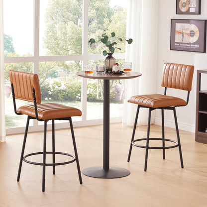 MILCIL Swivel Counter Height Bar Stools with Back Set of 2, Upholstered 26'' Counter Stools with Metal Frame, Faux Leather Cognac