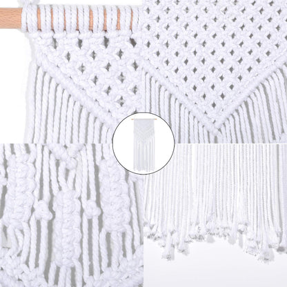 RLoncomix Macrame Wall Hanging Boho Art Hand Woven Geometric Tassel Chic Home Apartment Dorm Room Nursery Party Decoration, White, 16x30 Inches