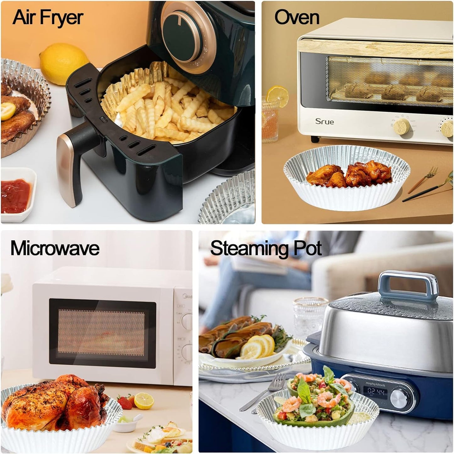 100 PCS Aluminum Foil Air Fryer Liners, Non-stick Air Fryer Disposable Paper Liner, Oil-proof Water-proof Sheets, Food Grade Aluminum Foil for Baking, Frying, Grilling, Roasting Microwave