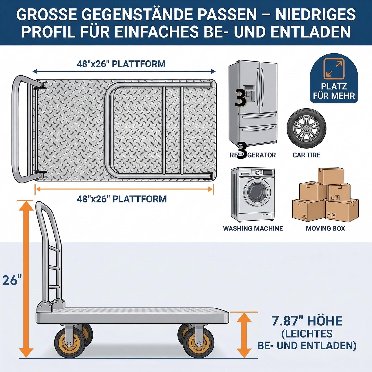 Chasesun 48" x 26" 2-in-1 Platform Truck Cart, 3650lbs Heavy Duty Flatbed Cart Dolly with Wheels, Industrial Cold Rolled Steel Push Cart for Warehouse & Moving, Includes 2 Pairs Gloves & Bungee Cord