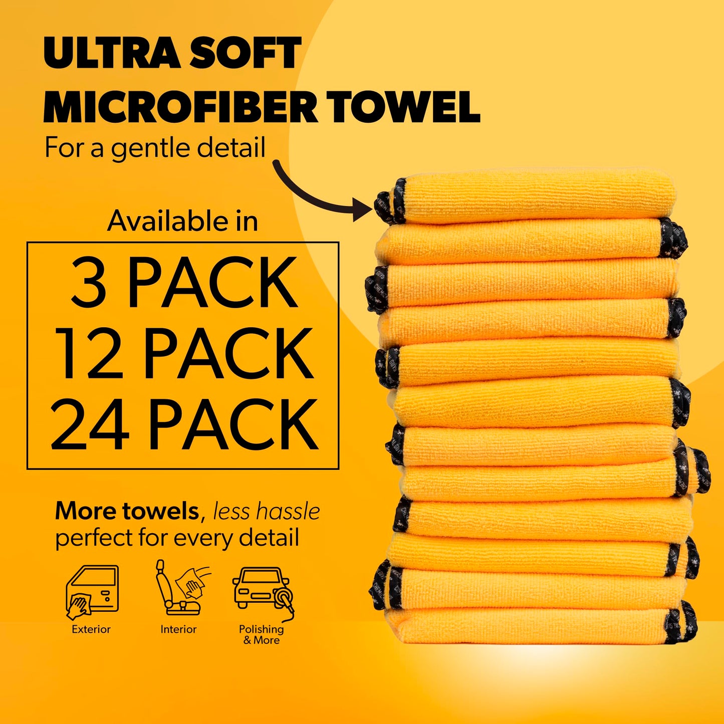 Chemical Guys Professional Grade Premium Microfiber Towels for Cars, Gold, 16" x 16", Ultra-Soft and Scratch-Free Car Detailing Cloths for Trucks, Motorcycles, and More - 12 Pack