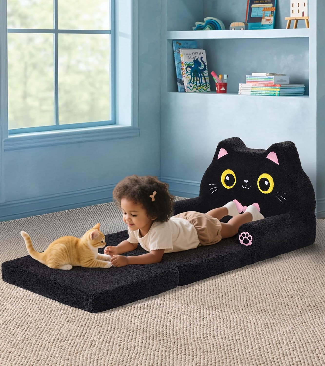 Foryoomi 2-in-1 Kids Couch, Soft Toddler Couch Fold Out with Blanket, Chair Comfy, Foldable Convertible Plush Sofa