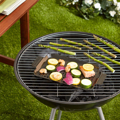 RSVP International Porcelain Coated Steel BBQ Grill Tray/Pan, Outdoor Barbeque Grilling Accessories for Cooking Fish & Vegetables, Dishwasher Safe, Small, 13x7.25"