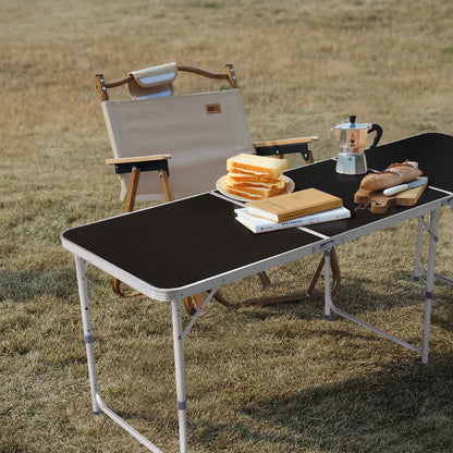 6ft Lightweight Aluminum Folding Table - Portable Wood Grain Design for Indooroutdoor Use - Ideal for Camping, Bbqs, Picnics, Parties, and Events (Black) Black