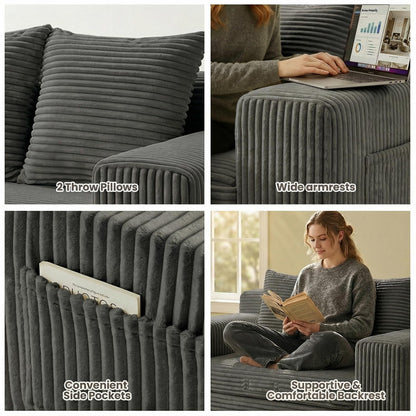 feliz home Boneless Loveseat Sofa Bed, Tri-Folding Convertible Futon Sleeper with Handle & Side Pockets, 54'' Boneless Couch with Hook and Loop No Assembly for Small Space,Living Room & Bedroom