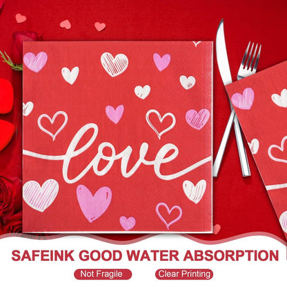 Dereinwo 50Pcs Valentines Day Large 12" x 10" Oval Paper Plates and Napkins Disposable Heavy Duty Paper Plates and Napkins for Valentines Day Party Supplies
