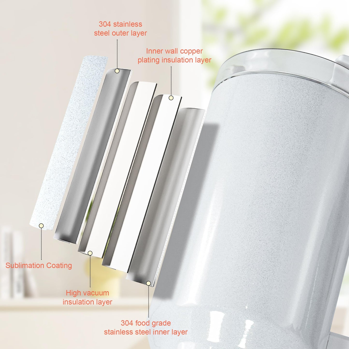AGH 40 oz Sublimation Tumbler with Handle, 4 Pack Shimmer Glass Cups with Straw and Lid, Sublimation White Tumblers Blanks