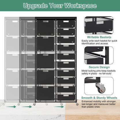 EasyPAG Rolling Storage Cart With 15 Drawers, Metal Craft Organizers And Storage Cart With Wood Tabletop, 30 Lbs Capacity Per Drawer For Home Office Classroom And Dorm, Black