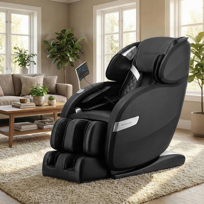 BestMassage Zero Gravity Recliner Chair, Full Body Heated Massage SL Extra Long Track Roller Chair with Bluetooth Connectivity 6 Manual Modes and 12 Automatic Modes (Black)