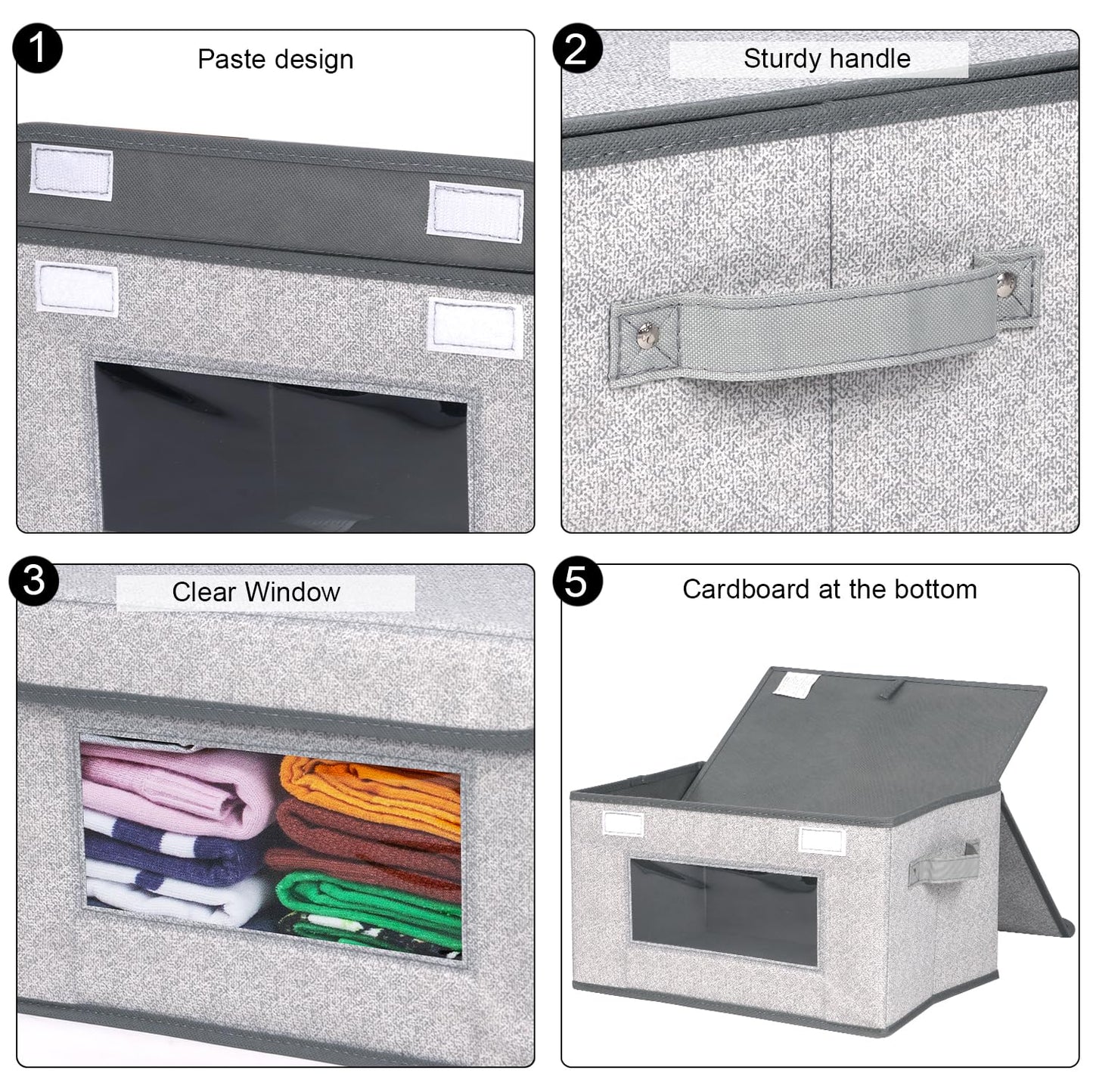 Univivi [4-Pack Fabric Storage Boxes Collapsible Storage Bins with Lids and Handles Cube Organizer Basket for Home, Closet, Bedroom (Gray, 14.4''x10''x8.3'')