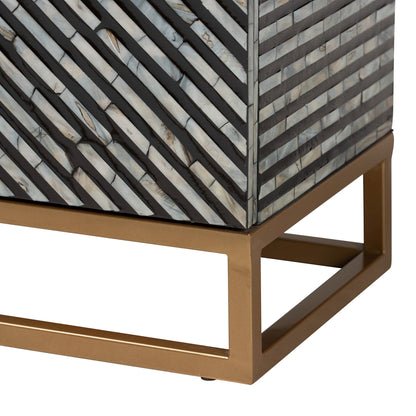 Baxton Studio Belenus Modern Bohemian Herringbone Black Mother of Pearl Storage Cabinet