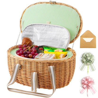 WeaveNove Picnic Basket Insulated with Lid, Extra Large Wicker Picnic Basket with Waterproof Insulated, Handwoven Portable Vintage Picnic Hamper 8.4 Gal(31.7L), Camping Outdoor Gifts Date, Natural