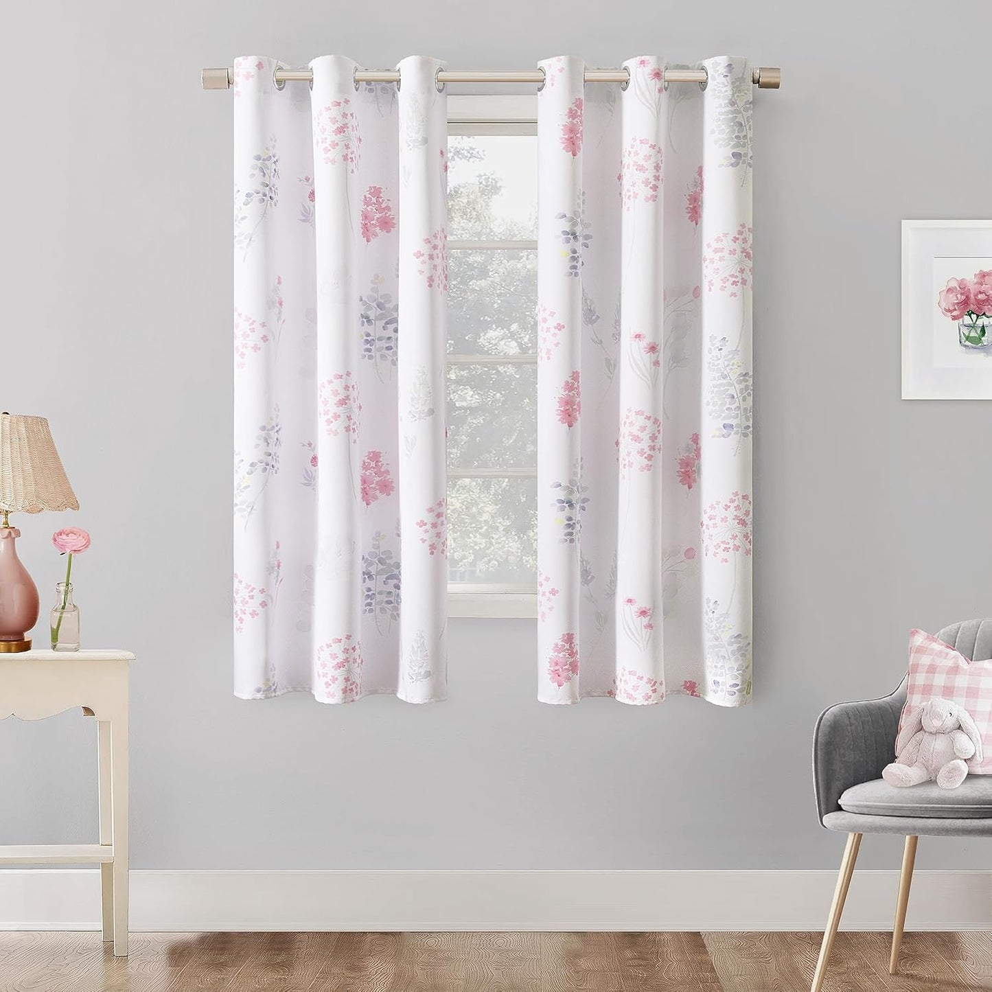 2 80% Room,63 Inch XTMYI Pink Girl Nursery Curtains for Baby Panels Blackout Patterned Printed Neutral Watercolor
