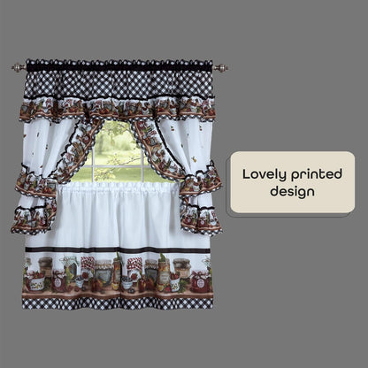 Printed Cottage Tier and Swag Window Curtain Set - 57 Inch Width, 36 Inch Length - Mason Jars