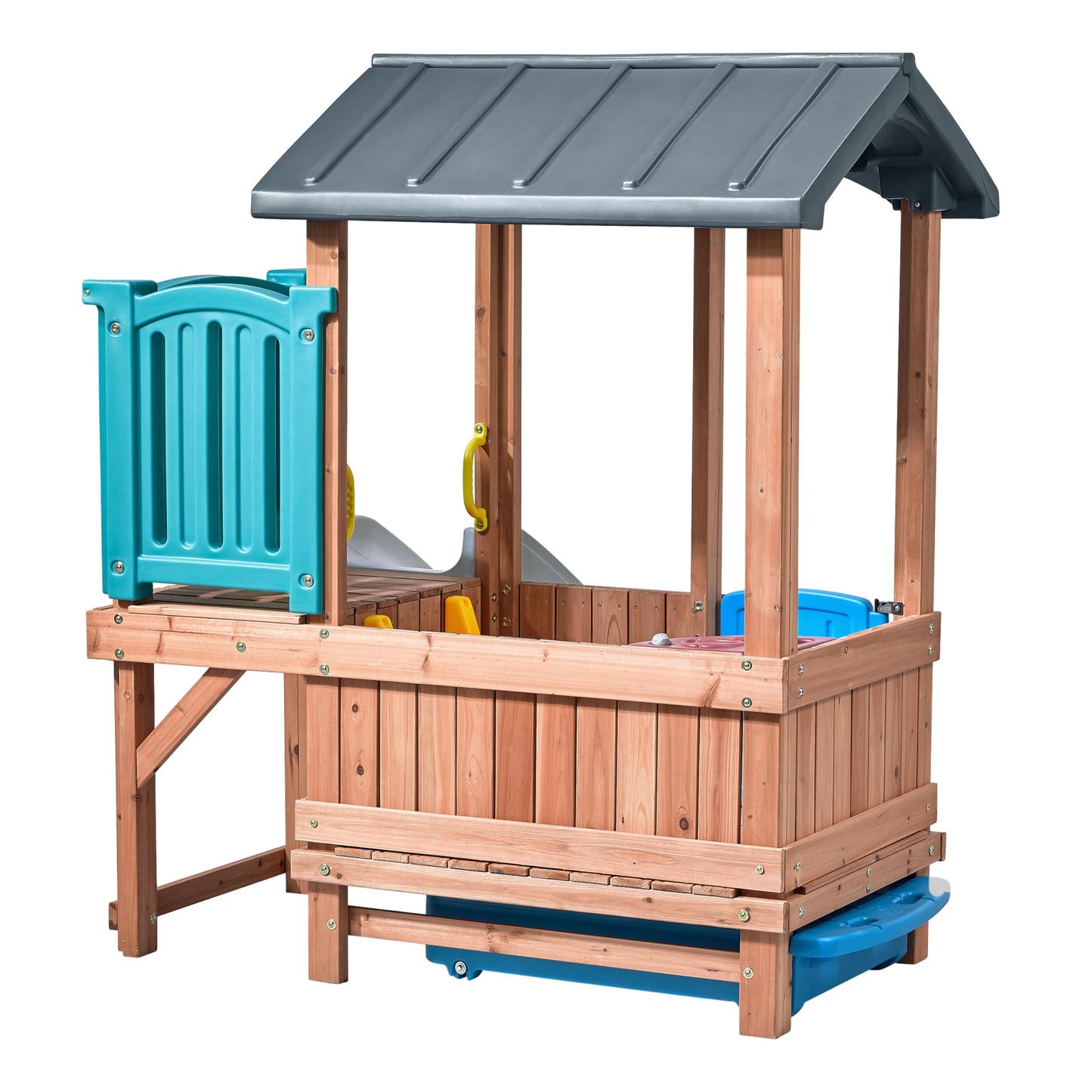 Step2 Woodland Adventure Playhouse & Slide, Kids Outdoor Playset, Backyard Playground Set, Swings, Storage Drawer, Made of Wood & Durable Plastic, Outside Jungle Gym, for Children 3-8 Years Old