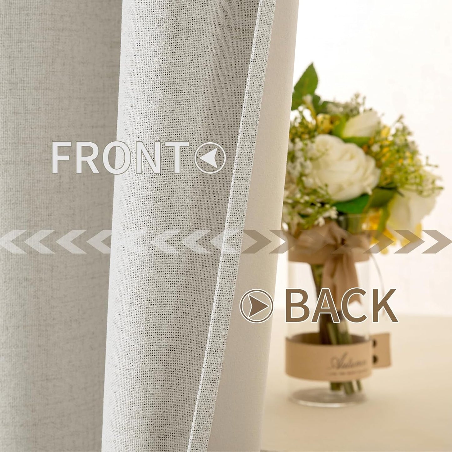 MIULEE Linen Texture Curtains - 100% Blackout Thermal Insulated Drapes | Light Cream, 52x54 Inch (2 Panels)