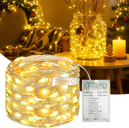 16FT 50 8 LED Fairy Lights Battery Operated with Timer, Modes USB Mini Twinkle Light, Small String Lights for Tree