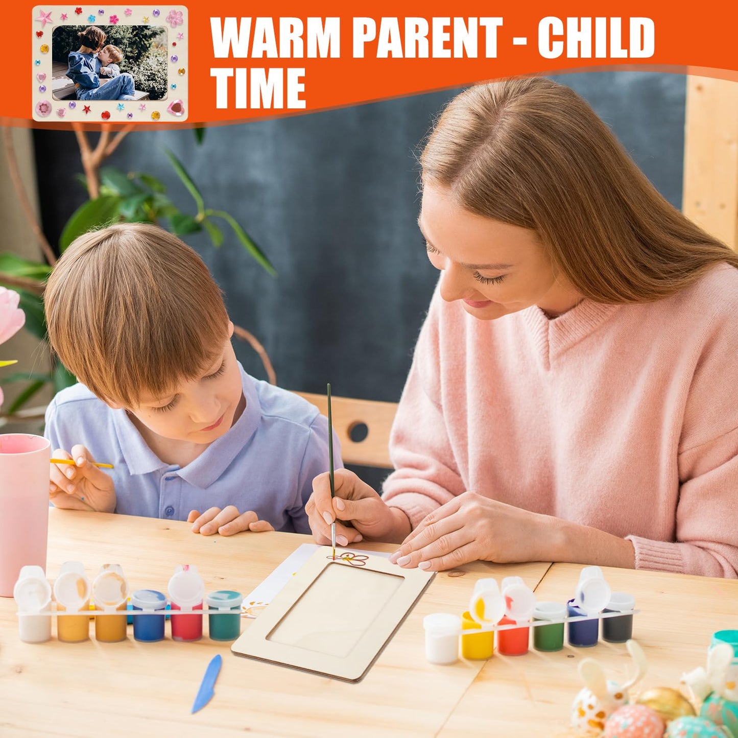 HOFURME 26 Pcs Unfinished Wooden Picture Frame Painting Craft Kit, 10 Pcs 4 x 6 Inch DIY Wooden Picture Frames with 12 Pcs Painting Color Pen and 4 Sheets Crystal Diamond Stickers for DIY Craft