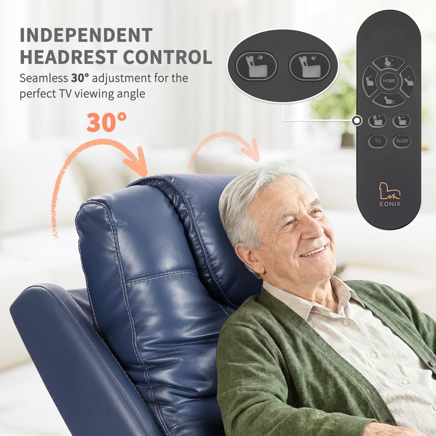 EONIX Triple Motor Lay Flat Power Lift Recliner Chair for Elderly with Massage, 400lbs Electirc Lift Chair for Living Room, Independent Adjustable Backrest Headrest, Entended Footrest, Navy Blue
