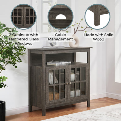 Convenience Concepts Big Sur Highboy TV Stand 36" - Modern Entertainment Center For TVs up to 40", Storage Cabinet for Dining, Living Room, & Entryway, Console Hall Table with Shelves, Weathered Gray