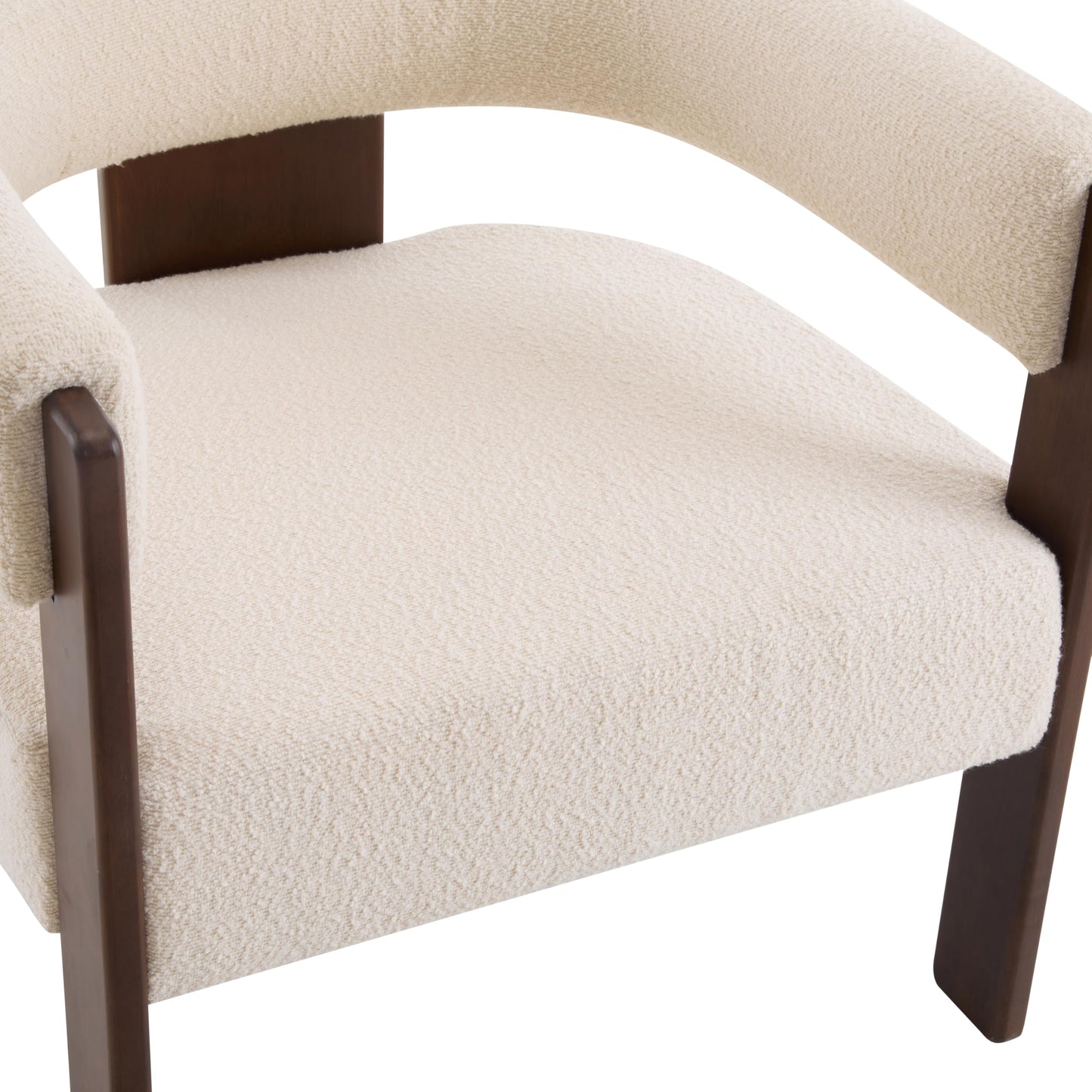Merax Modern Boucle Accent Armchair, Upholstered Barrel Chair with Walnut Finish Wooden Legs, Comfy Reading Lounge Chair for Living Room Bedroom Office, Beige