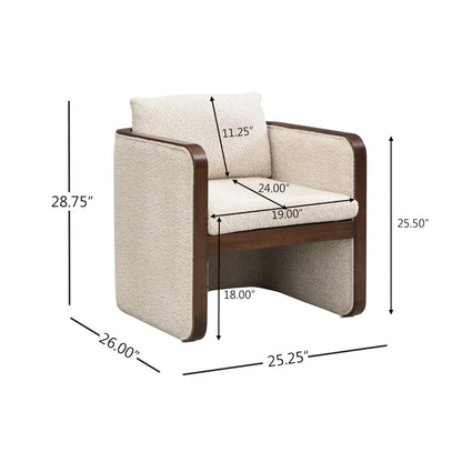 Christopher Knight Home Cabelo Boucle Upholstered Dining Chairs Set of 2, Sturdy Wooden Dining Chair with Curved Back, Modern Armchairs and Thick Cushions, Versatile Indoor Usage, Almond + Walnut