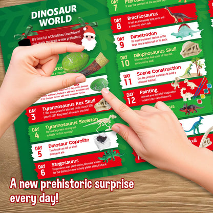 Dinosaur World Advent Calendar for Kids - 24 Days Prehistoric Surprise Christmas Countdown with Dino Figurines, Fossil Dig, Painting, Ideal Xmas Gift for Boys Girls