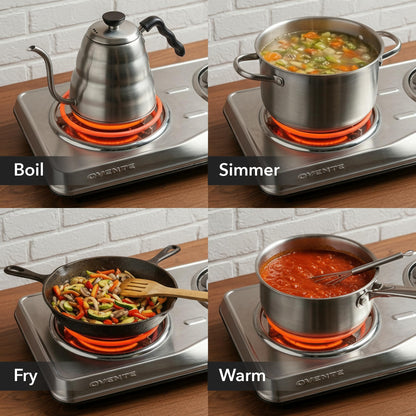 OVENTE Electric Countertop Double Burner, 1700W Cooktop with 6" and 5.75" Stainless Steel Coil Hot Plates, 5 Level Temperature Control, Indicator Lights and Easy to Clean Cooking Stove, Silver BGC102S