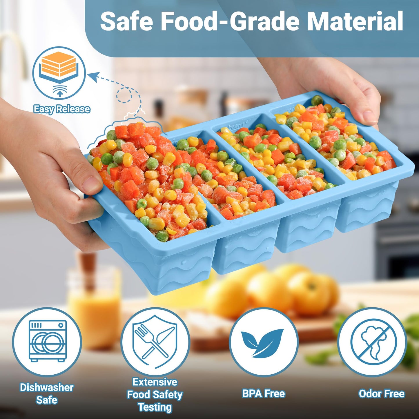 Silicone Freezer Molds for Soup with Lid, 1-Cup & 2-Cup Large Ice Cube Trays Food Storage Containers for Meal Prep, Freeze 500mL/250mL/125mL Portions – 2 Pack