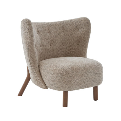 Christopher Knight Home Aurora Boucle Upholstered Wingback Accent Chair, Solid Wood Living Room Slipper Chair, Bedroom Comfy Reading Chair, Brown