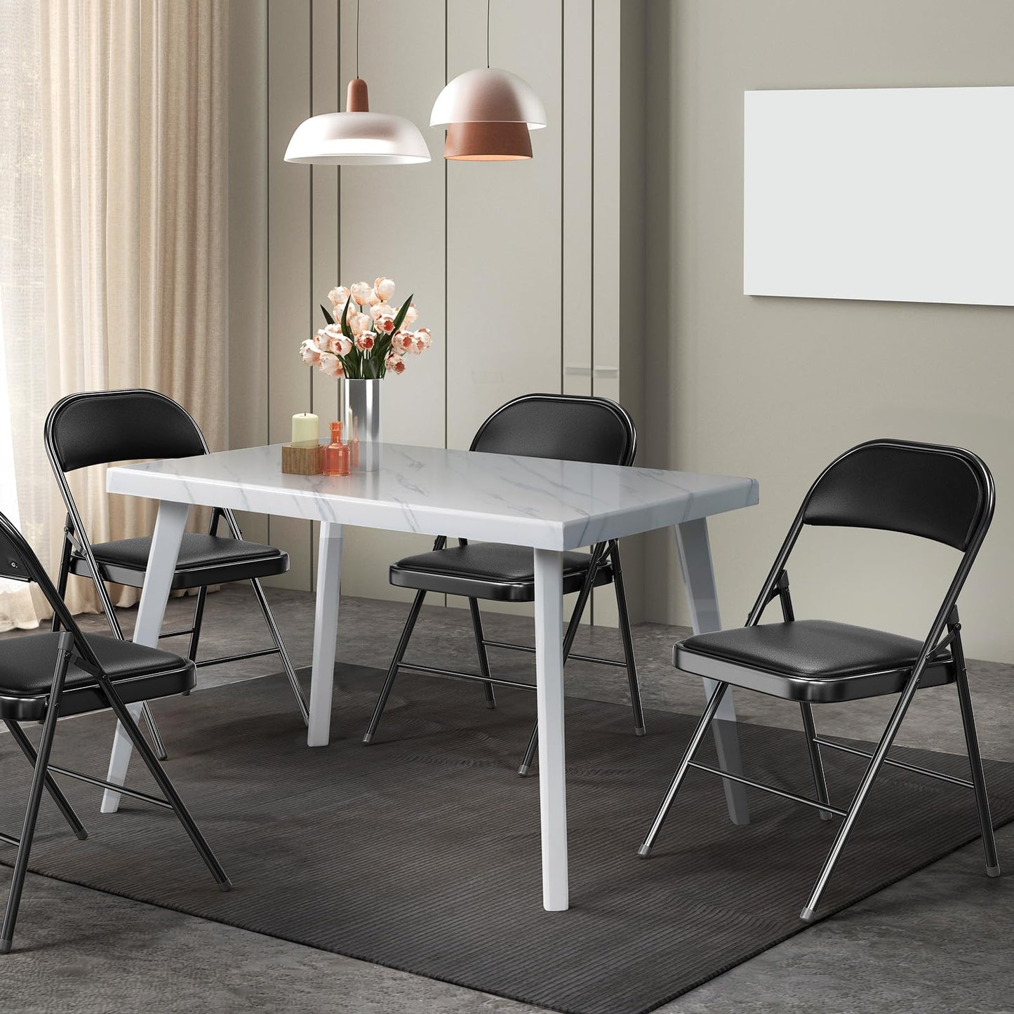 VINGLI 20 Pack Folding Chairs with Padded Seats, Metal Frame with Pu Leather Seat & Back, Capacity 350 lbs, Black