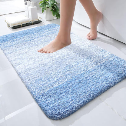OLANLY Microfiber Bath Rugs - Extra Soft & Absorbent | Quick Dry, Washable 24x16 Light Blue Mat
