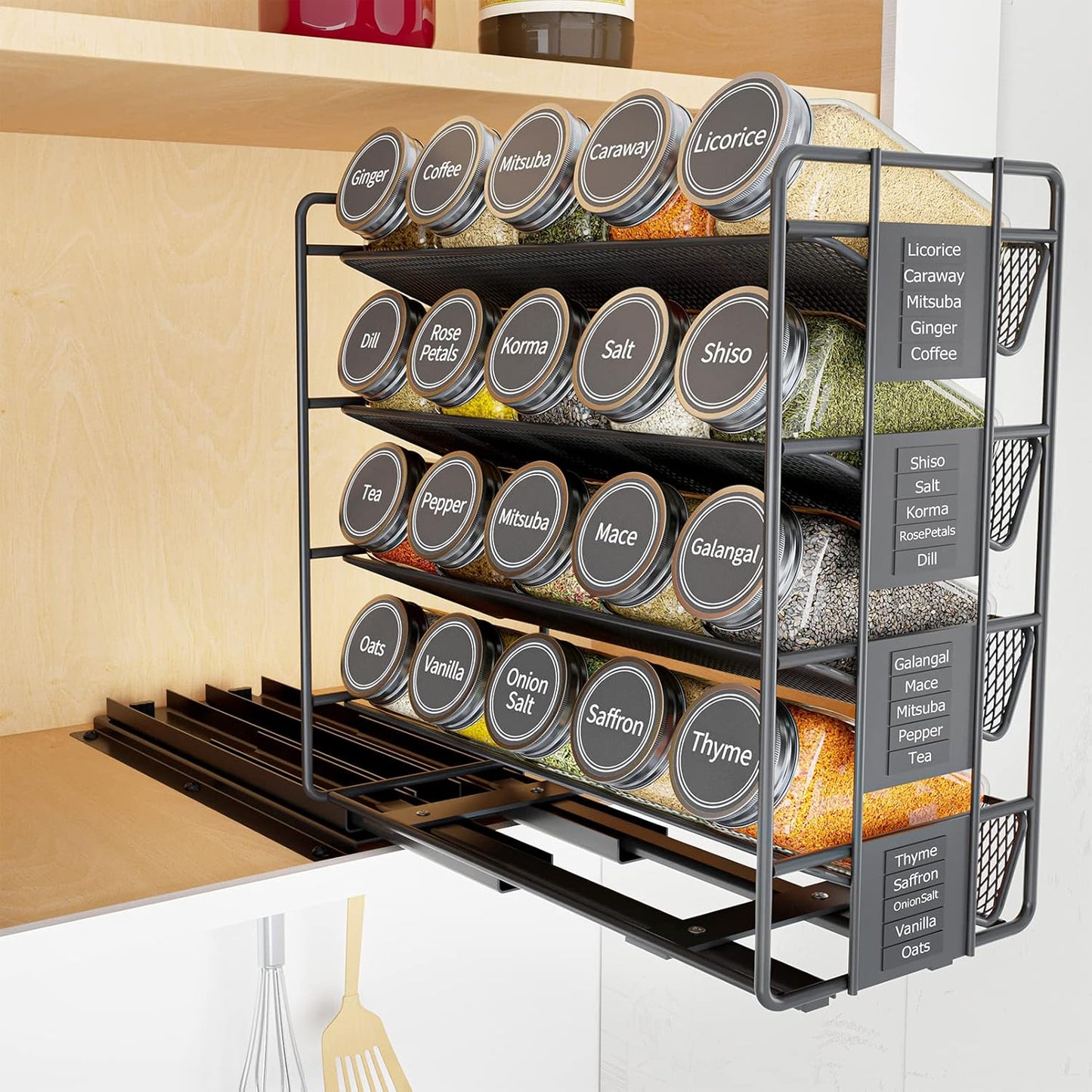 20 801 SpaceAid Pull Out Spice Rack Organizer with Jars, Heavy Duty Slide Out Seasoning Organizer for Kitchen Cabinets