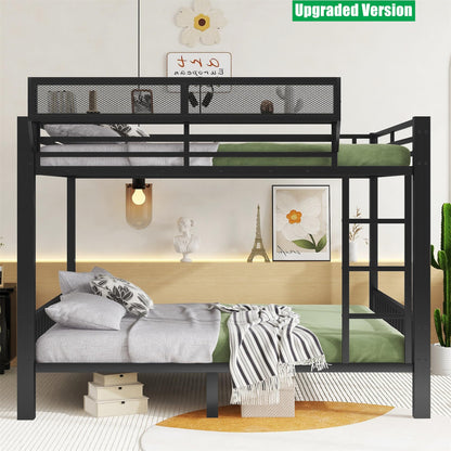 LEEKAF Stronger & Higher Quality Heavy Duty Metal Bunk Bed Queen Over Queen Size Bunkbed, Thickened Safer More Stable Steel Queen Bunk Bed (Faster Assembly)