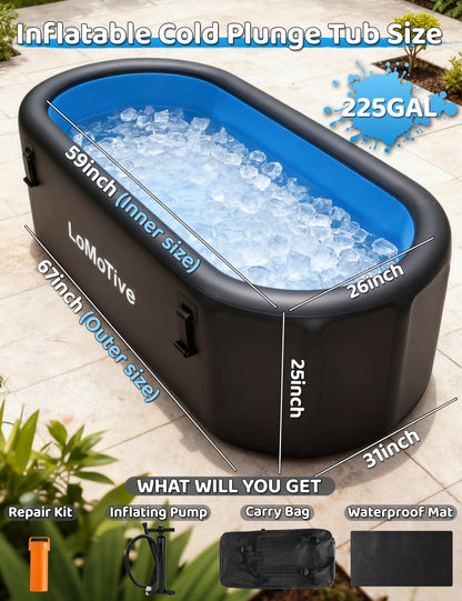 Cold Plunge Tub for Ice Bath and Recovery, 67” Inflatable Ice Bath Tub with Lid, 10cm Thick Insulated Portable Ice Tub for Athletes, Home & Outdoor Cold Therapy, 225 Gallon Large Ice Bath