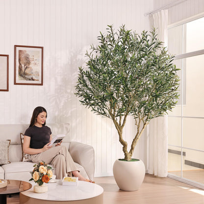 Verinatural Olive Tree Artificial Indoor, 8FT Tall Faux Olive Tree with 18in White Planter, Artificial Plants with Natural Wood Trunk and Lifelike Fruits for Home Office Decor,VN205