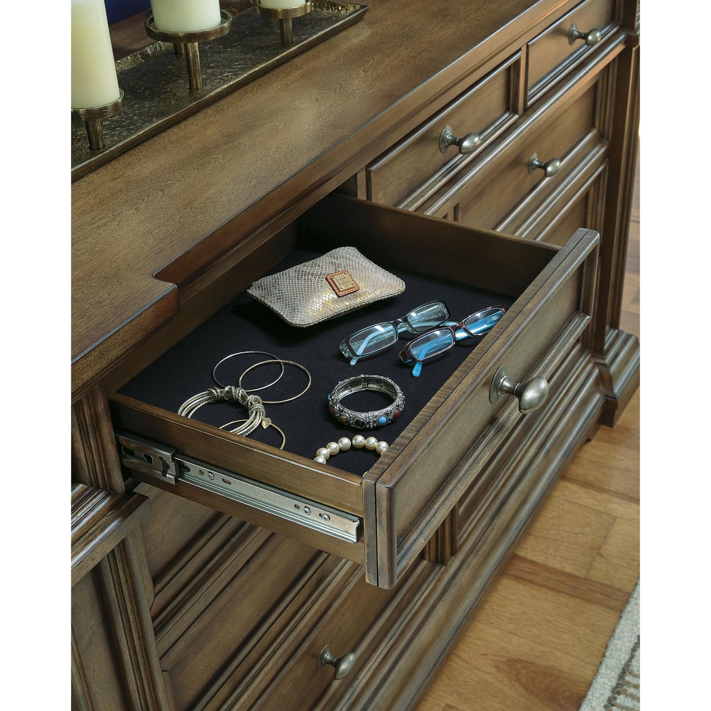 Signature Design by Ashley Thoridan Traditional 9-Drawer Dresser with Safety Stop and Anti -Tipping, Dark Brown