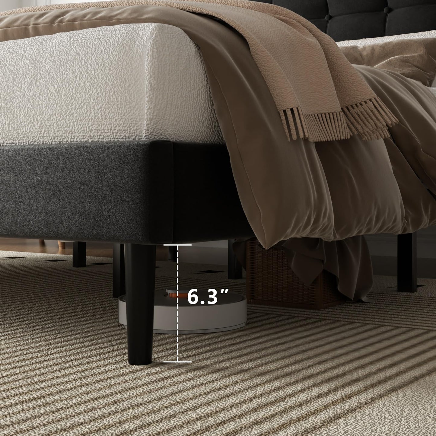 HAOARA King Size Bed Frame, King Size Platform Bed Frame with Upholstered Button Tufted Headboard, Strong Wood Slats, No Box Spring Needed, Mattress Foundation, Easy Assembly Black