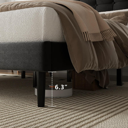 HAOARA King Size Bed Frame, King Size Platform Bed Frame with Upholstered Button Tufted Headboard, Strong Wood Slats, No Box Spring Needed, Mattress Foundation, Easy Assembly Black