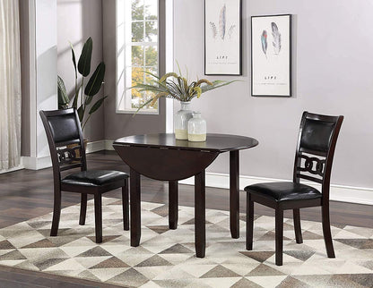 New Classic Furniture Gia 3-Piece Drop Leaf Dining Table Set with 2 Chairs, 42-Inch, Ebony