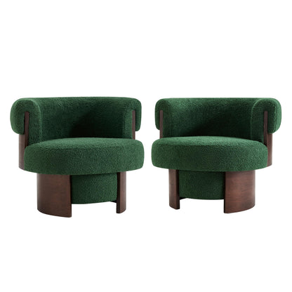 Christopher Knight Home Scrolla Boucle Upholstered 360° Swivel Accent Chair Set of 2, Teddy Fleece Living Room Swivel Barrel Chair, Modern Vanity Chair for Living Room, Bedroom, Green