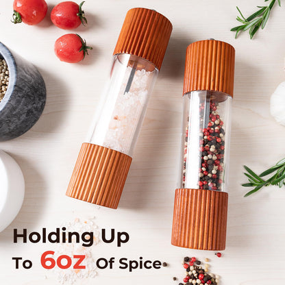 SETRON Acacia Wooden Salt and Pepper Grinder Set, 8 Inches Refillable Salt and Pepper Mills with Adjustable Ceramic Core, Manual Salt and Pepper Shakers for Kitchen Cooking and Gifts