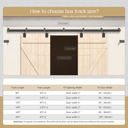 HARDJULAN 20FT Heavy Duty Box Rail Exterior Sliding Barn Door Hardware Kit, 450 lbs Capacity, Black Powder Coated Finish,Kit for Outdoor,Fit MAX 2 X Door Width 120in