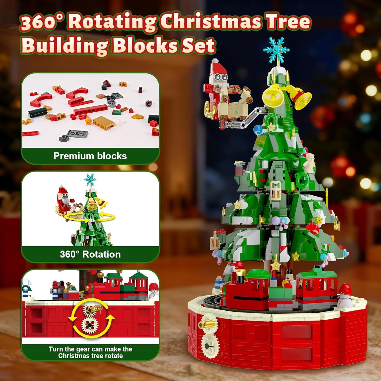 2025 24 Countdown Set, 6+, Ochido Advent Calendar Rotating Christmas Tree Building Blocks Kit, Days Christmas Toy