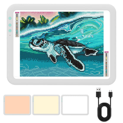 HIUKCOLED Wireless Battery Powered A3 Light Pad, 3 Colors Stepless Dimmable and 6 Levels Brightness Light Board, Rechargeable LED Light Tracing Box for Diamond Painting,Cricut Weeding Vinyl Tools