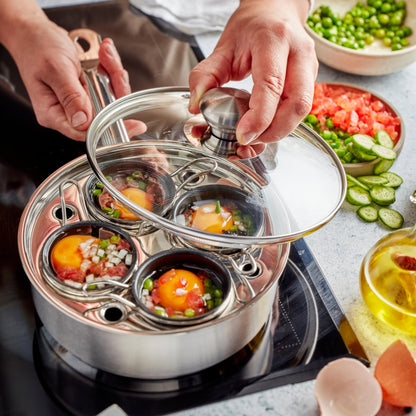Demeyere Resto 18/10 Stainless Steel Stovetop Egg Poacher Set, 4 Removable Cups, Induction Compatible, Dishwasher Safe