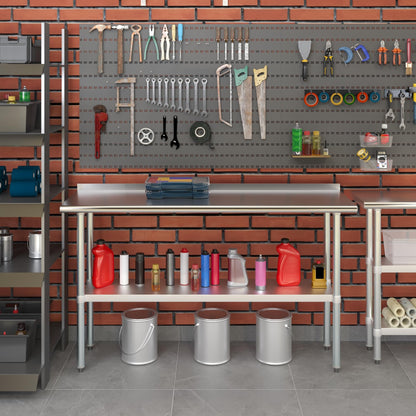 AmGood 18 in. x 60 in. Stainless Steel Work Table with 1.5 in. Backsplash | Metal Kitchen Food Prep Table