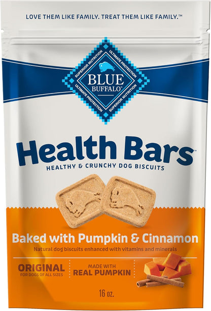 Blue Buffalo Crunchy Dog Biscuits - Oven-Baked Health Bars with Pumpkin & Cinnamon | 16 oz Bag