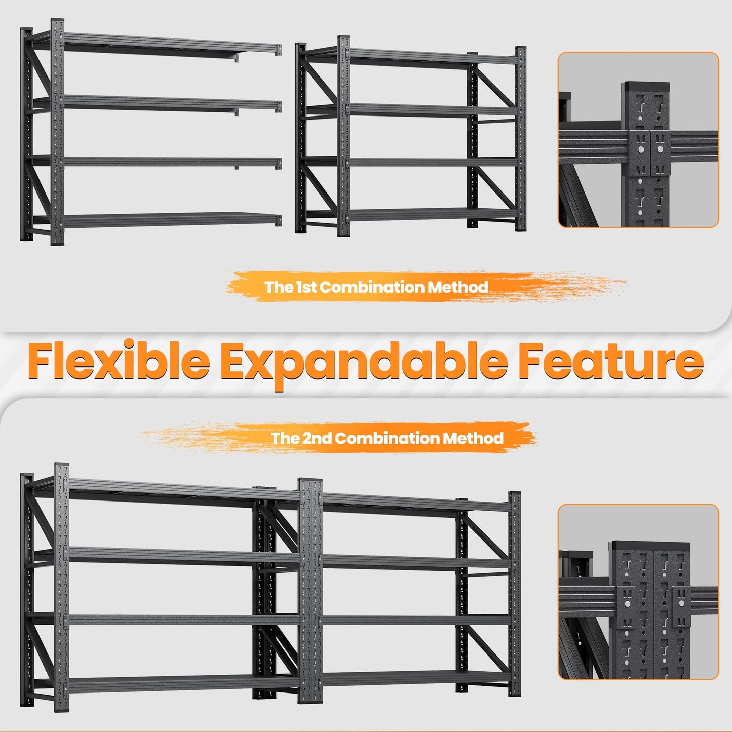 68”W Garage Shelving Units, 8000LBS Storage Shelves Heavy Duty, 24" Deep Metal Shelving Rack, 4 Tier Tall Steel Industrial Shelving , Adjustable Standing Shelf for Warehouse / Shop 68"W x 24"D x 64"H